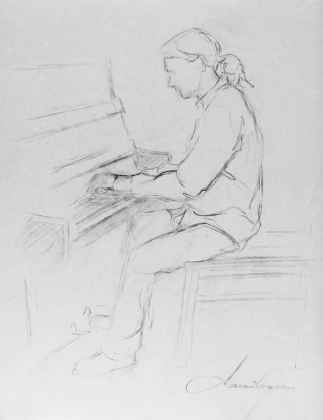 Boy playing piano, 2005