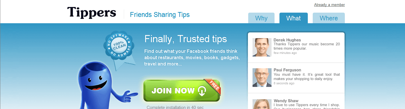 Tippers landing page (2011)